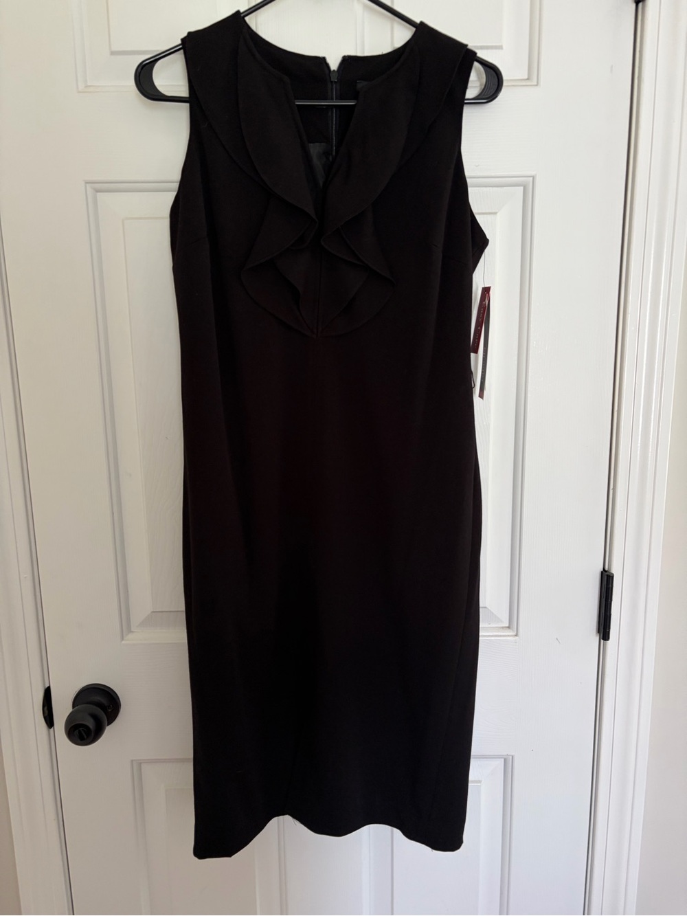 Macy's Black Sleeveless Midi Dress with Ruffle Front